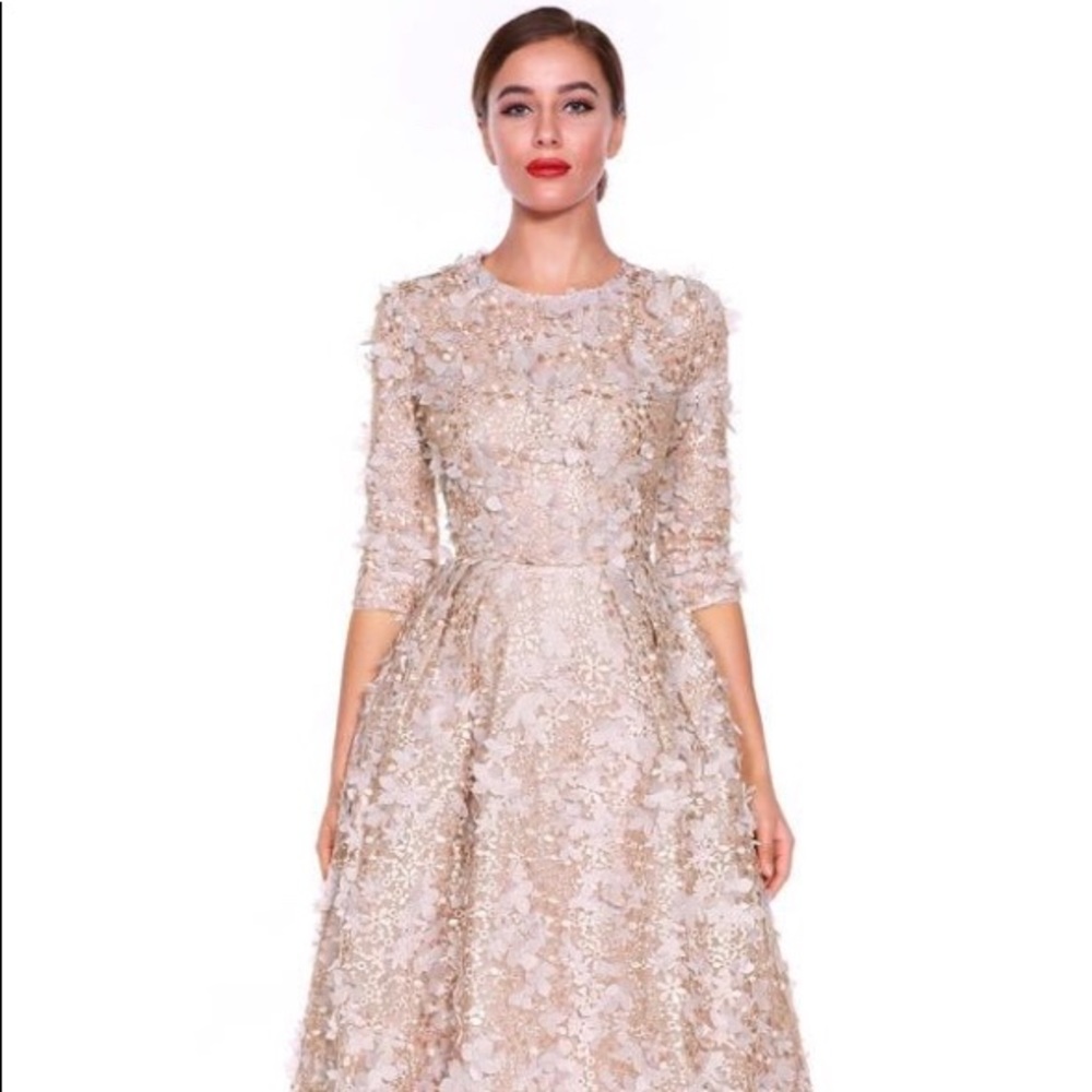 A gorgeous Lea Lis blush dress. 3D flowers